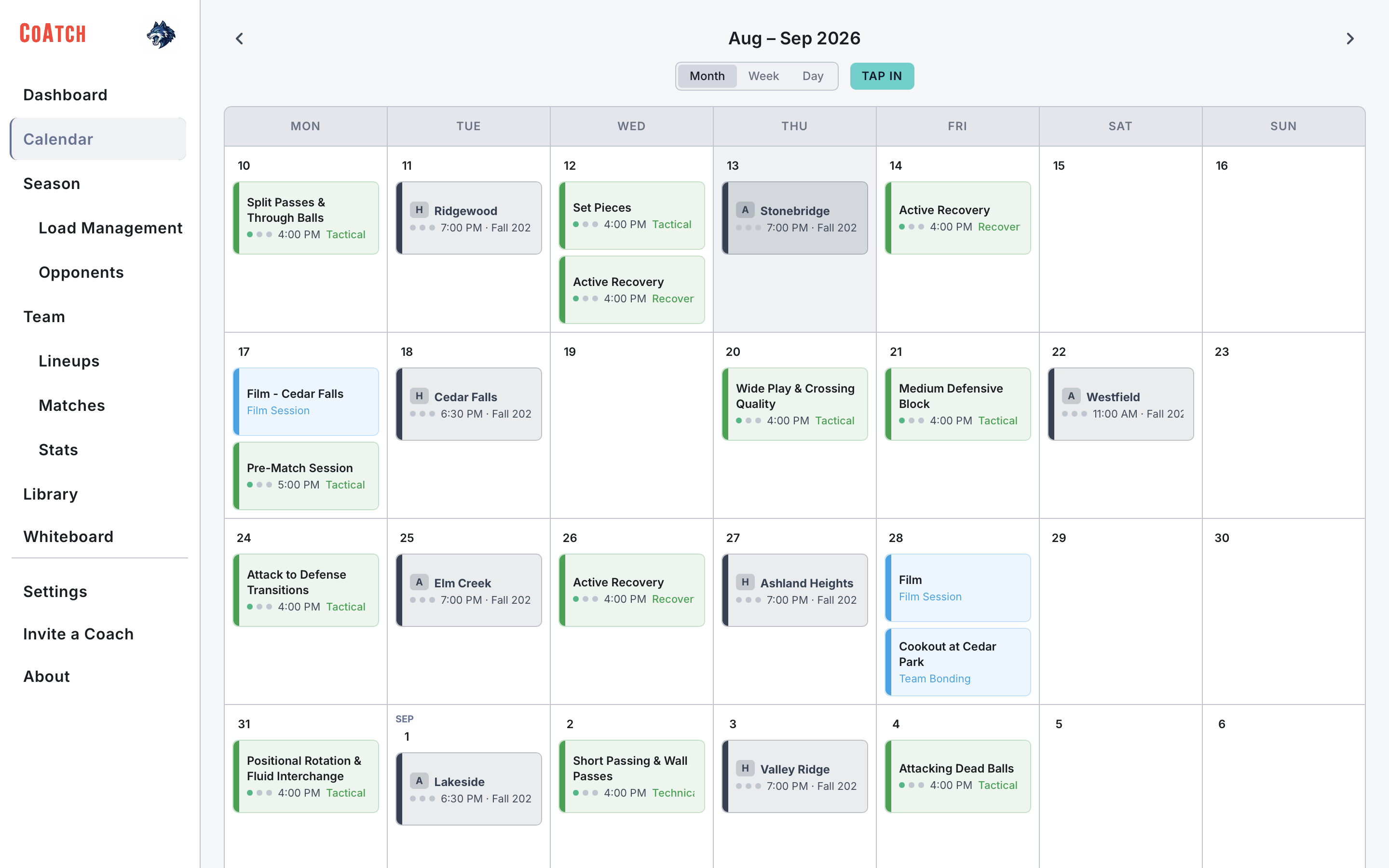 CoAtch season calendar view